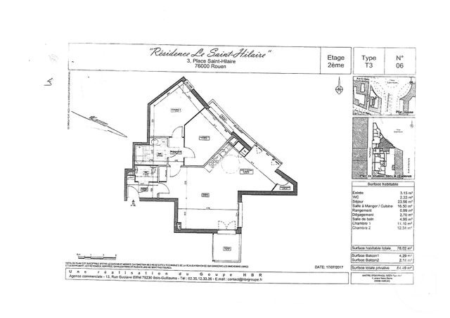 Appartement F3 à louer - 3 pièces - 78.02 m2 - ROUEN - 76 - HAUTE-NORMANDIE - Century 21 Thillard Et Duhamel