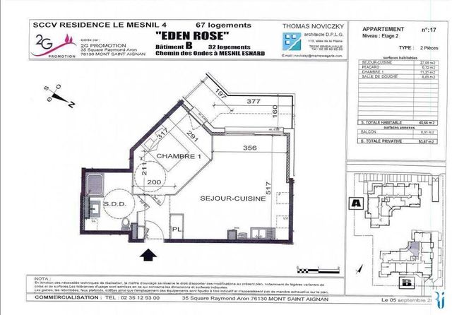 Appartement F2 à louer - 2 pièces - 45.66 m2 - LE MESNIL ESNARD - 76 - HAUTE-NORMANDIE - Century 21 Thillard Et Duhamel