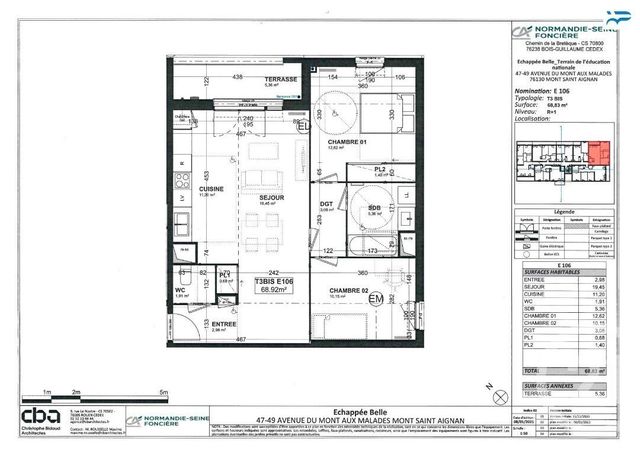 Appartement à louer - 3 pièces - 68.83 m2 - MONT ST AIGNAN - 76 - HAUTE-NORMANDIE - Century 21 Thillard Et Duhamel